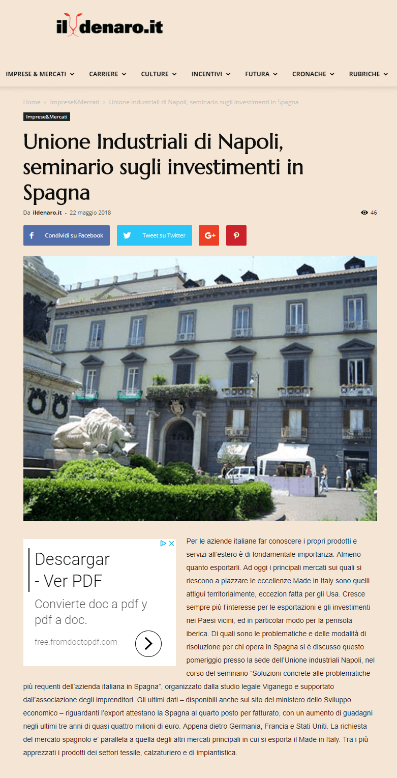 Unione Industriali di Napoli, seminario sugli investimenti in Spagna - Ildenaro.it